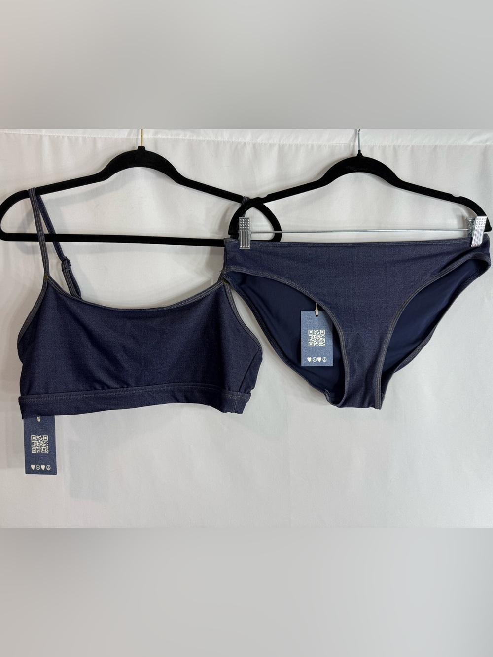 Aerie x AE Denim Bikini Set Blue Bralette Swim 2 Piece Top & Bottoms XL NWT - Picture 3 of 11